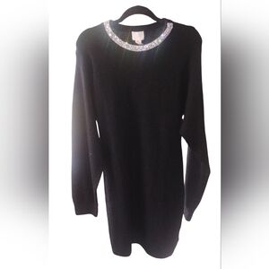 H&M Black Diamond Neck Sweater Dress Party Holiday Long Sleeve SZ M NWT